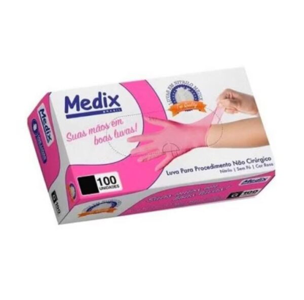 LUVA NITRILICA S/PO ROSA TAM M 100UN MEDIX