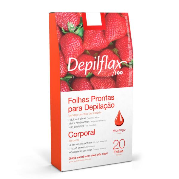 CERA DEPILFLAX FOLHAS PRONTAS PARA DEPILACAO MORANGO.